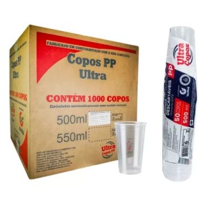 CAIXA COPO DESCARTAVEIS TRANSPARENTE 550 ML ULTRA C/1000 UNIDADES (20X50)